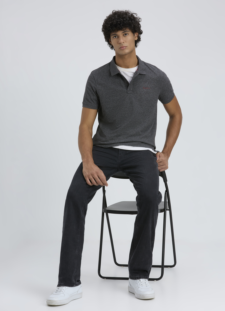 Men Grey Ribbed Collar Short Sleeve Polo, , large image number 5