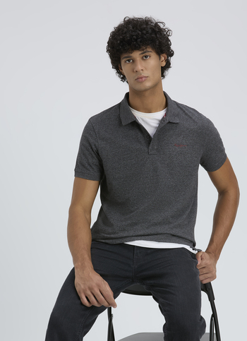 Men Grey Ribbed Collar Short Sleeve Polo
