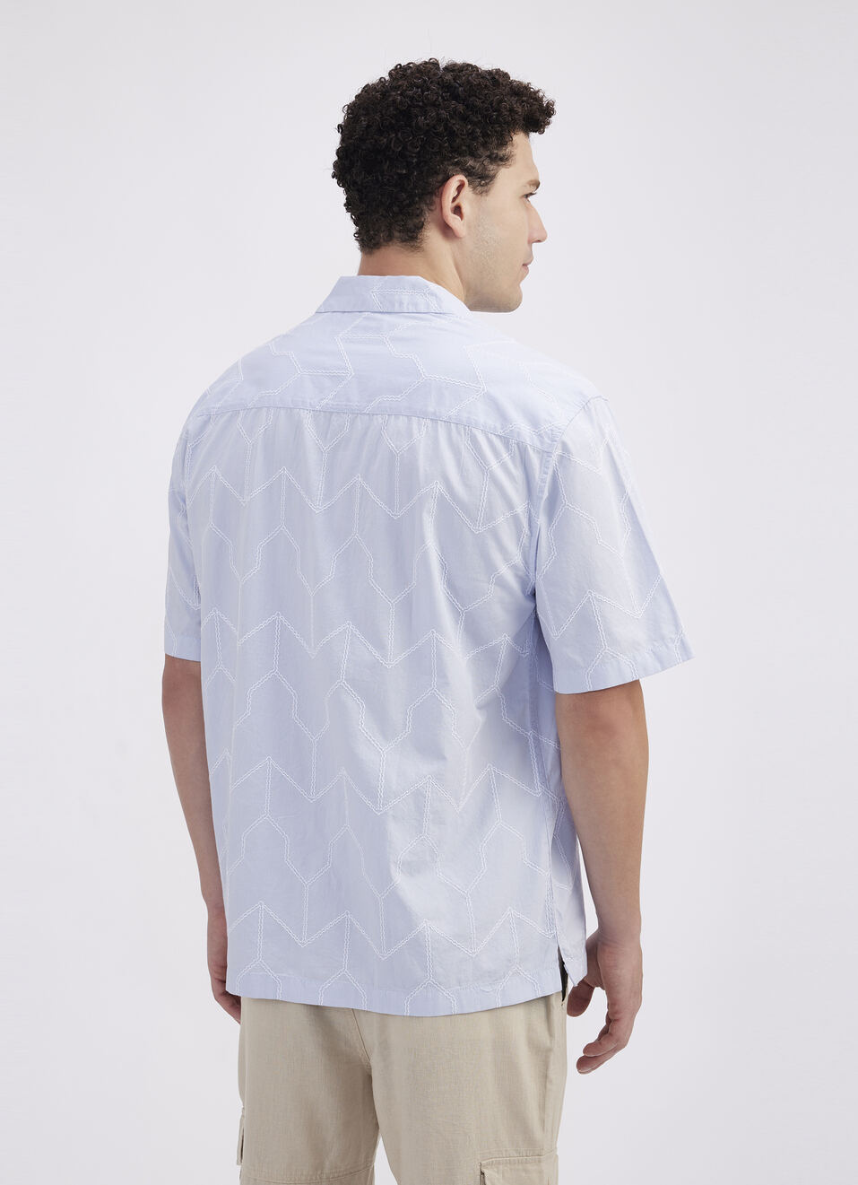 Men Sky Blue Resort Collar Short Sleeve Shirt, , large image number 2