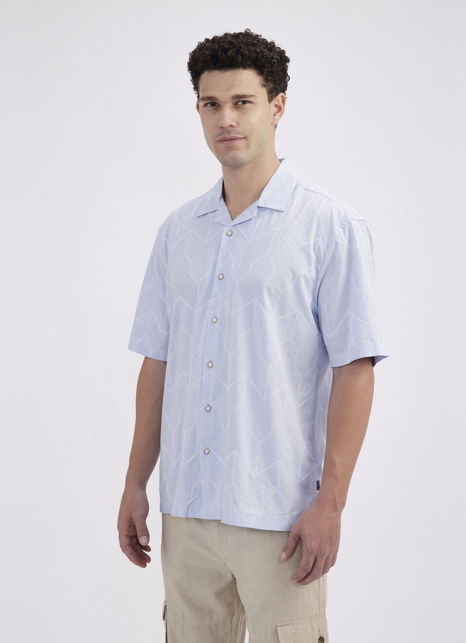 Men Sky Blue Resort Collar Short Sleeve Shirt, , large image number 3