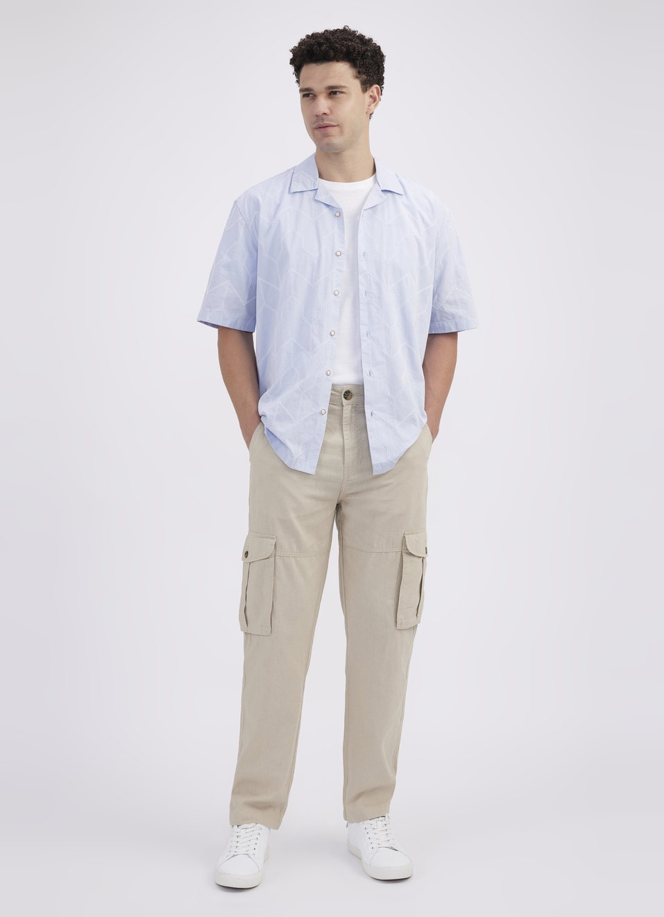 Men Sky Blue Resort Collar Short Sleeve Shirt, , large image number 5