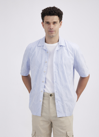 Men Sky Blue Resort Collar Short Sleeve Shirt