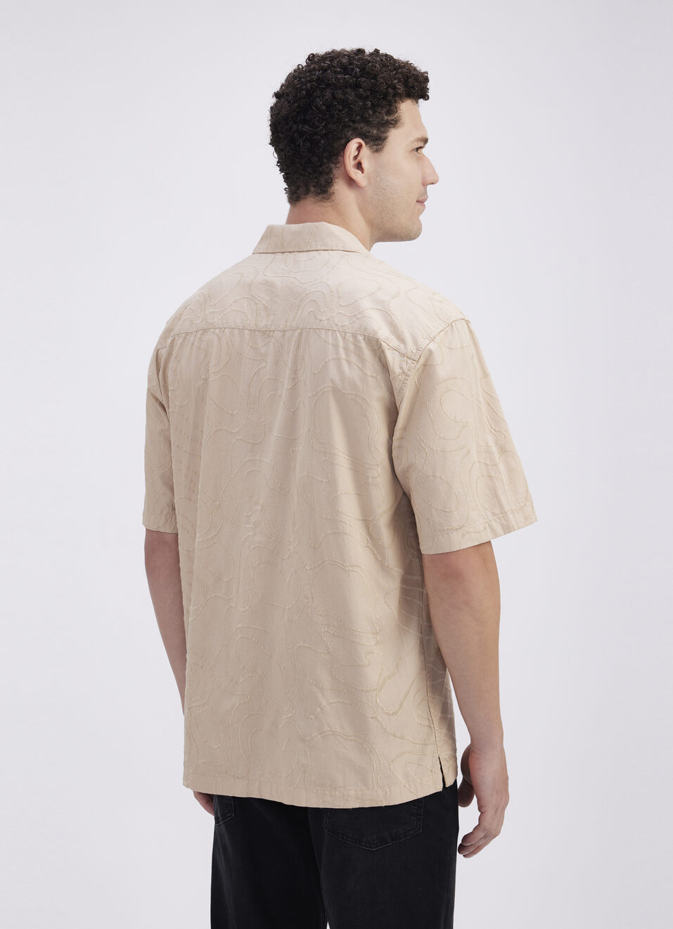 Men Beige Resort Collar Short Sleeve Shirt, , large image number 2