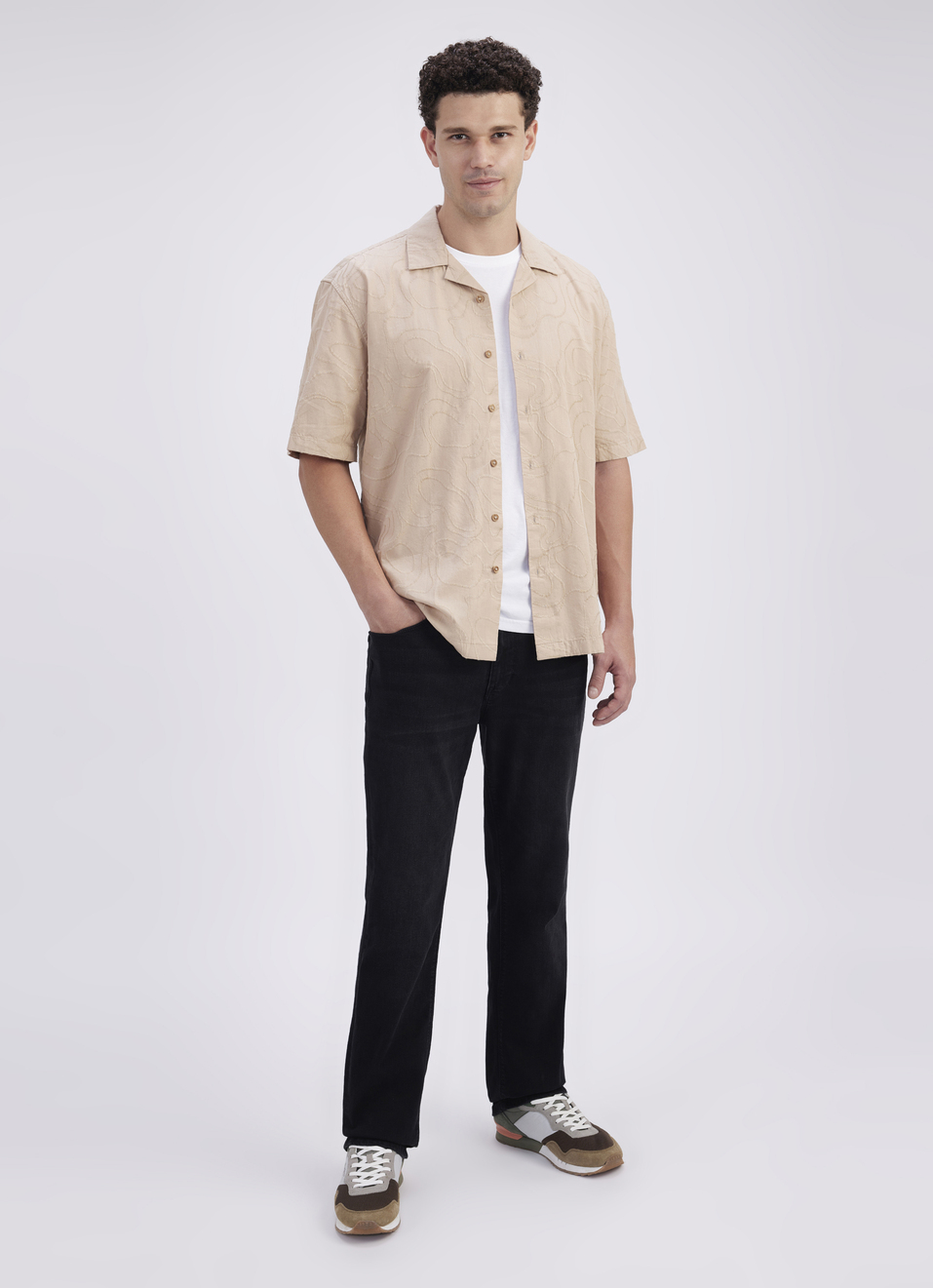 Men Beige Resort Collar Short Sleeve Shirt, , large image number 5
