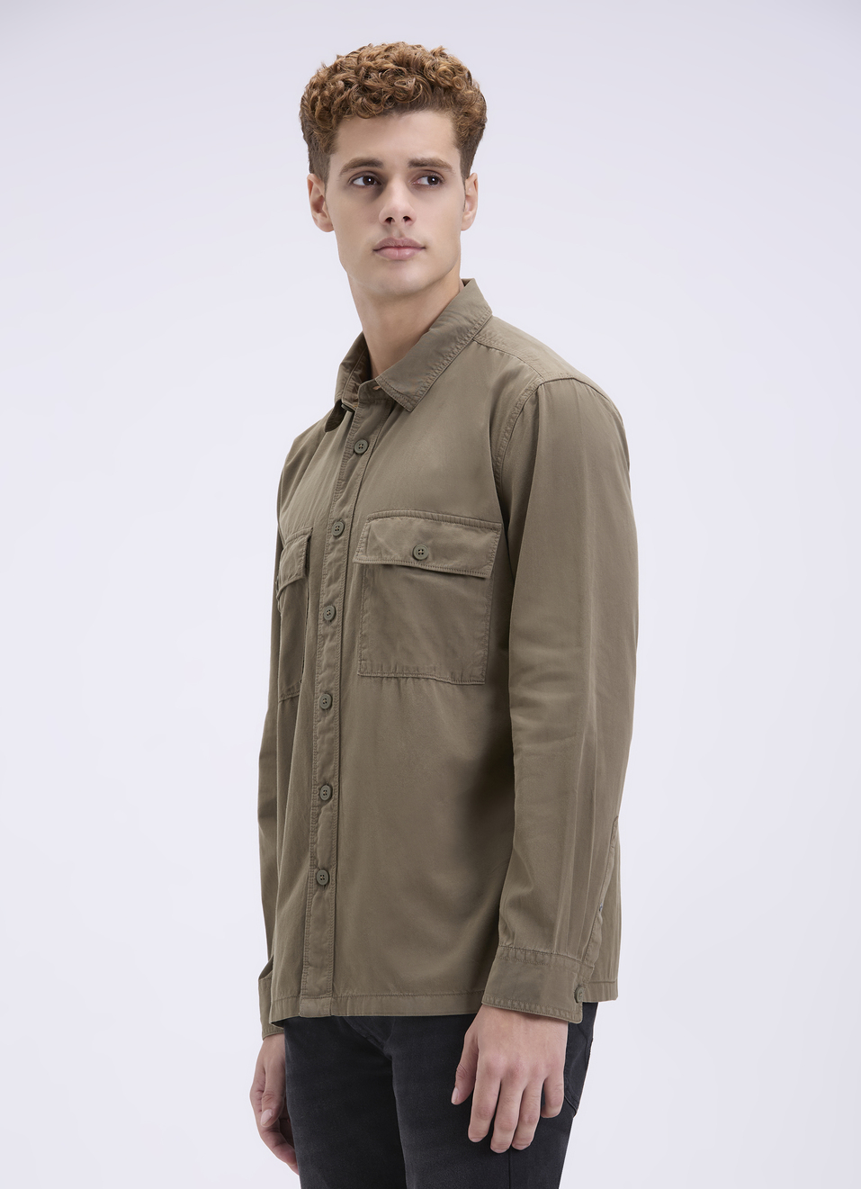 Men Oversized Olive Utility Shirt With Big Flap Pockets, , large image number 3