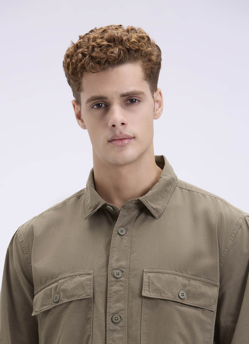 Men Oversized Olive Utility Shirt With Big Flap Pockets, , large image number 4