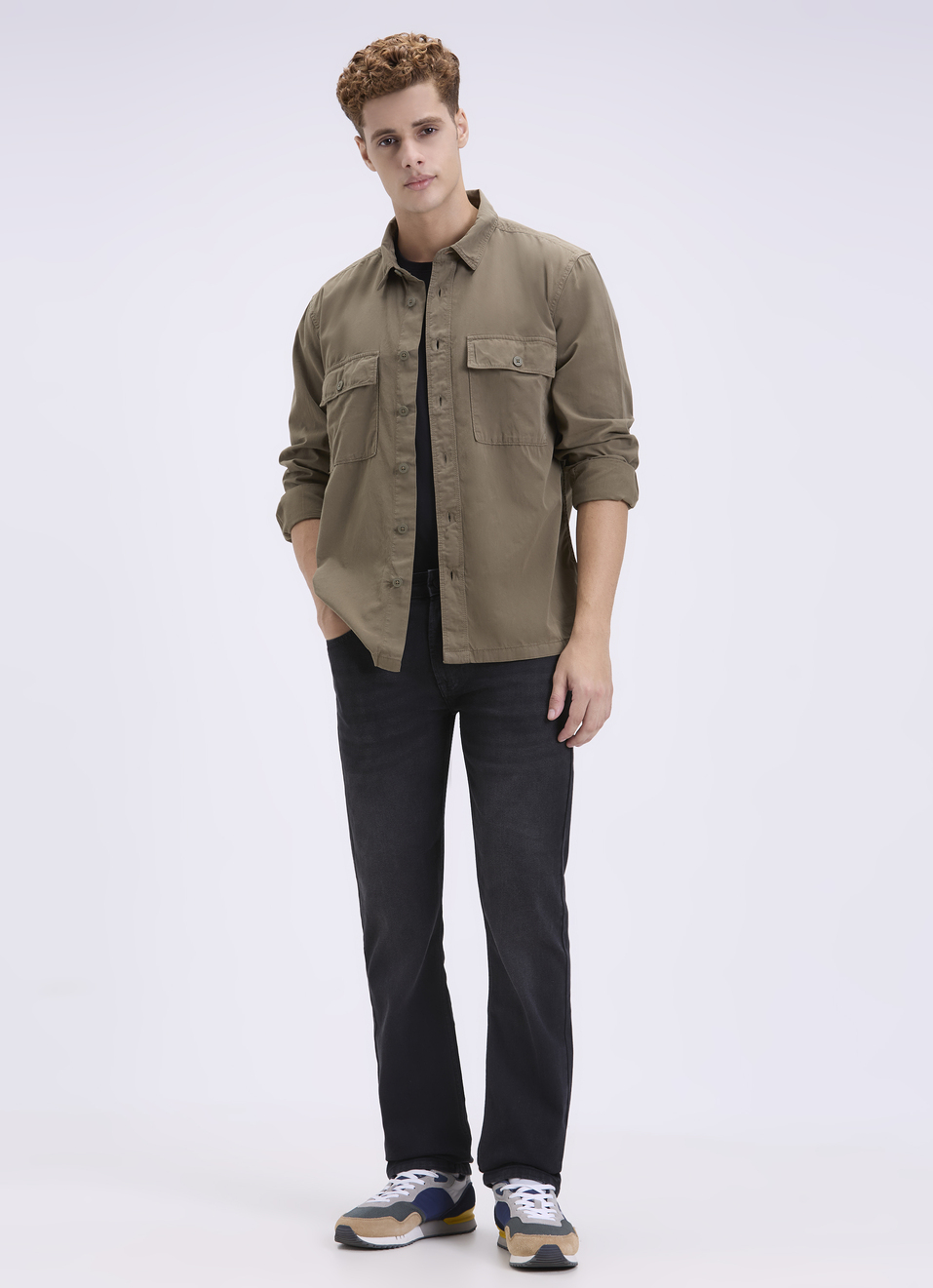 Men Oversized Olive Utility Shirt With Big Flap Pockets, , large image number 5