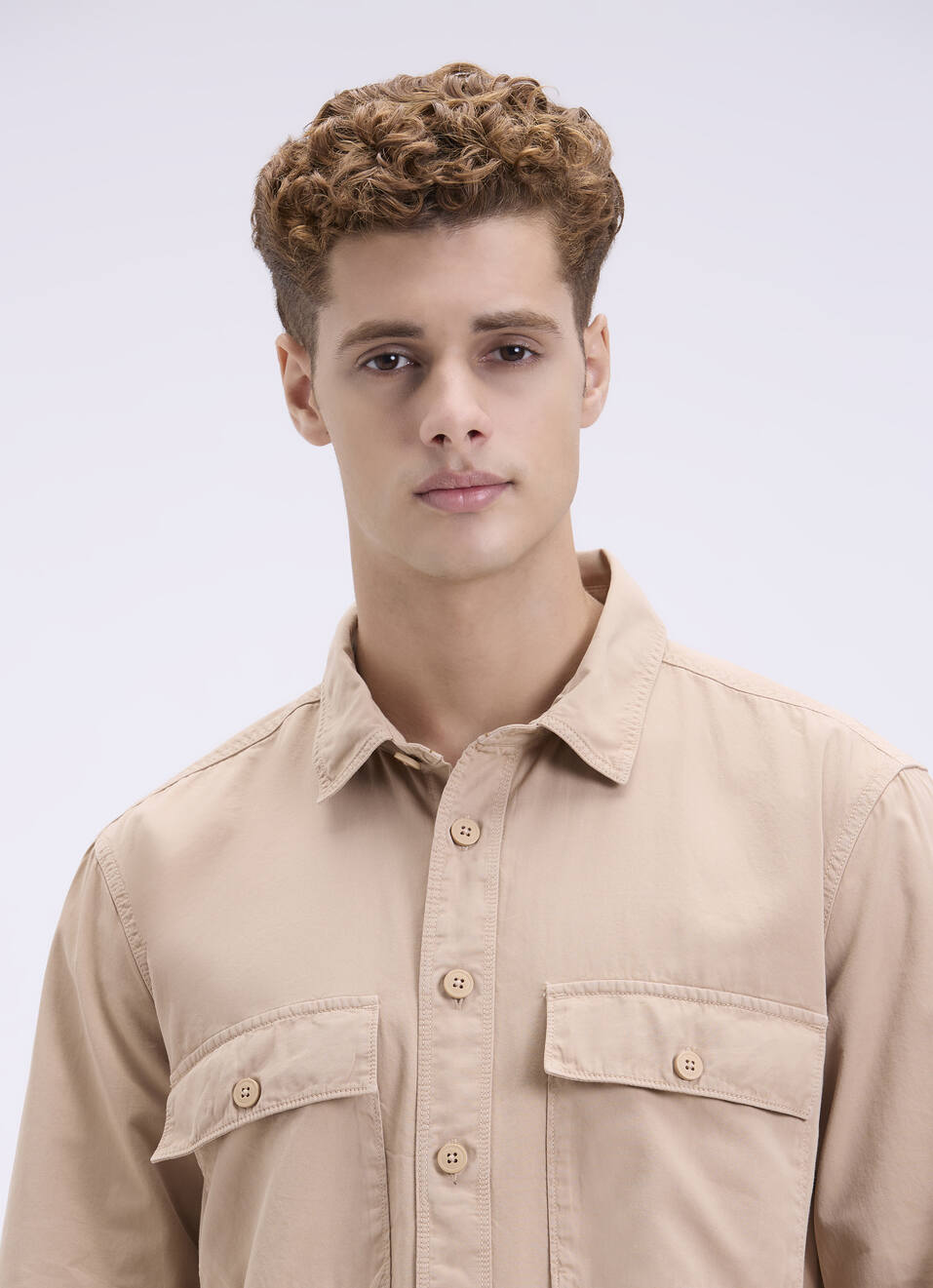 Men Oversized Khaki Utility Shirt With Big Flap Pockets, , large image number 4
