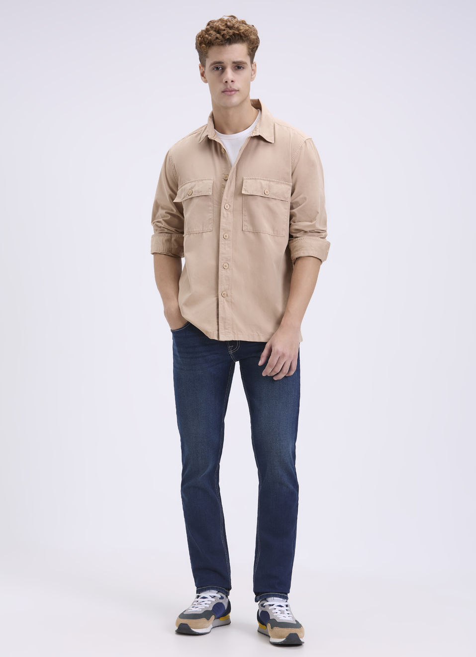 Men Oversized Khaki Utility Shirt With Big Flap Pockets, , large image number 5