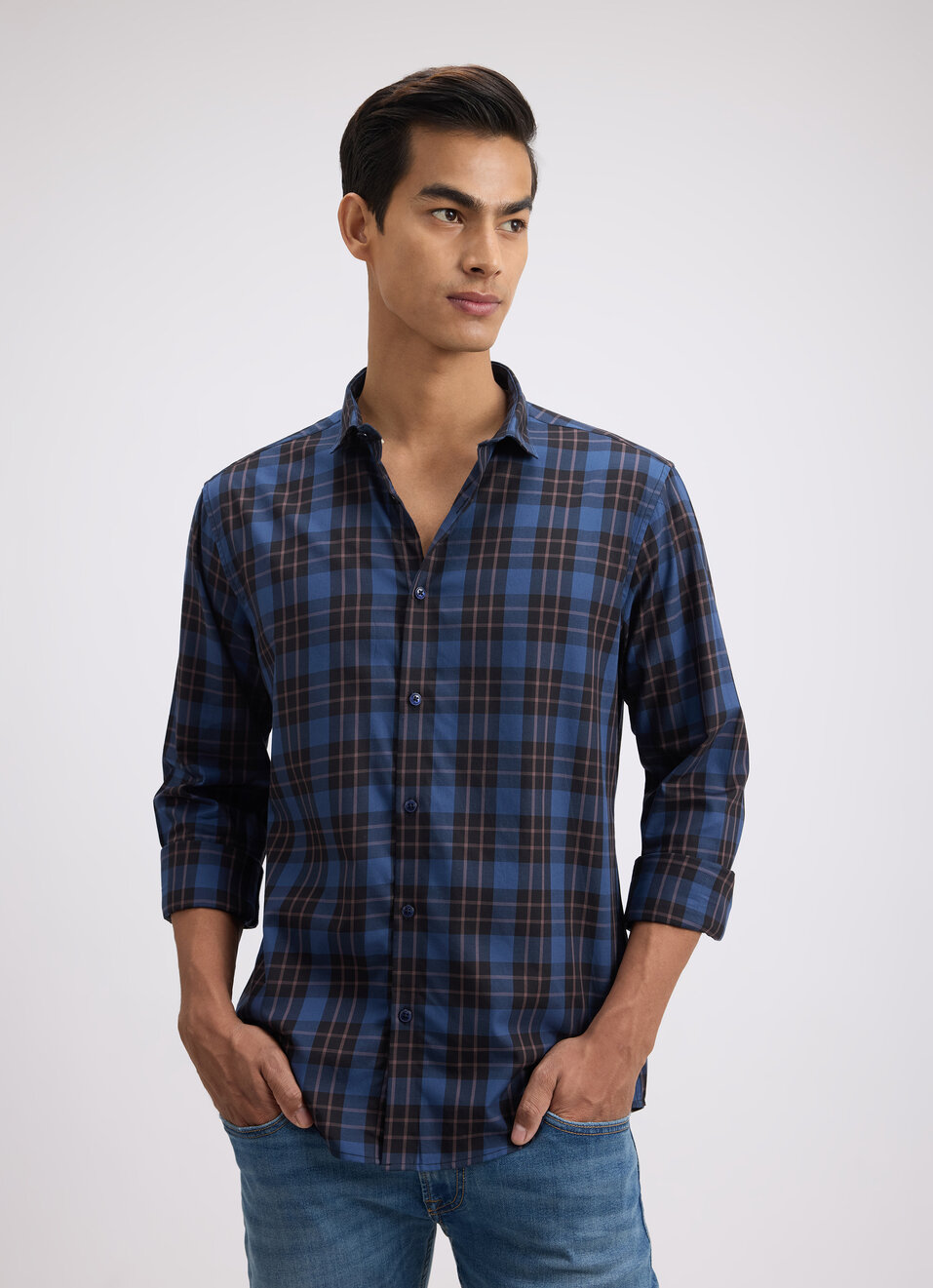 Men Teal Stripe Full Sleeve Shirt, , large image number 1