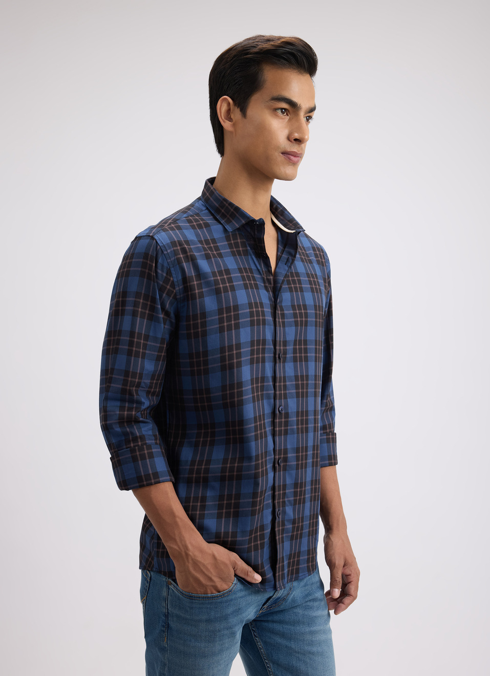 Men Teal Stripe Full Sleeve Shirt, , large image number 3