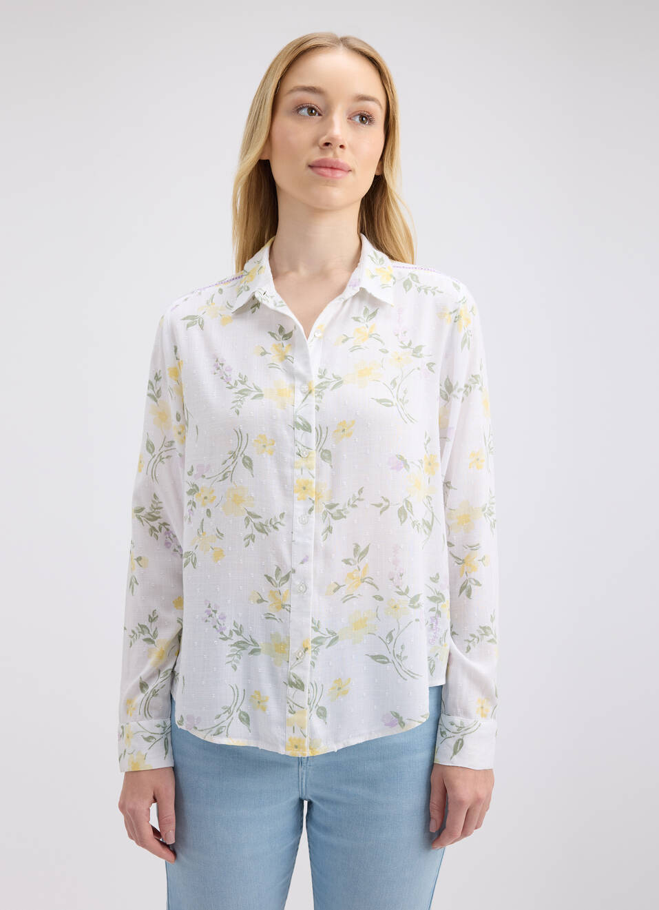 Women Yellow Floral Print Full Sleeve Shirt, , large image number 1