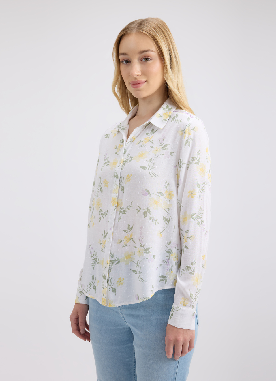 Women Yellow Floral Print Full Sleeve Shirt, , large image number 3
