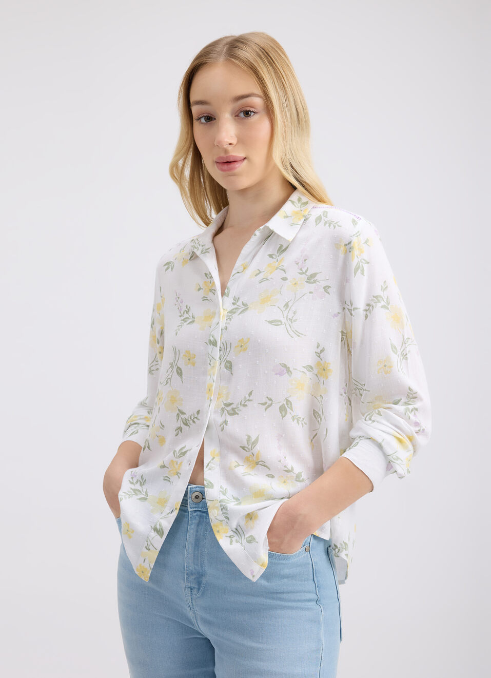 Women Yellow Floral Print Full Sleeve Shirt, , large image number 0