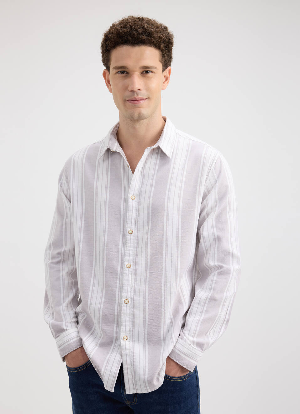 Men Grey Stripe Full Sleeve Shirt, , large image number 1