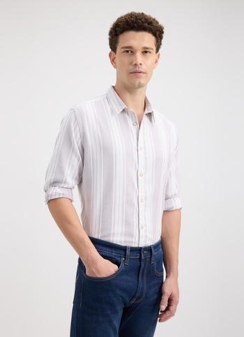 Men Grey Stripe Full Sleeve Shirt