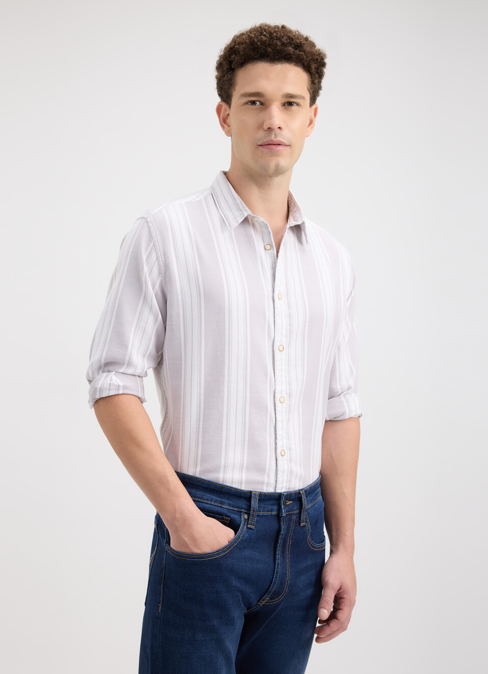 Men Grey Stripe Full Sleeve Shirt, , large image number 0