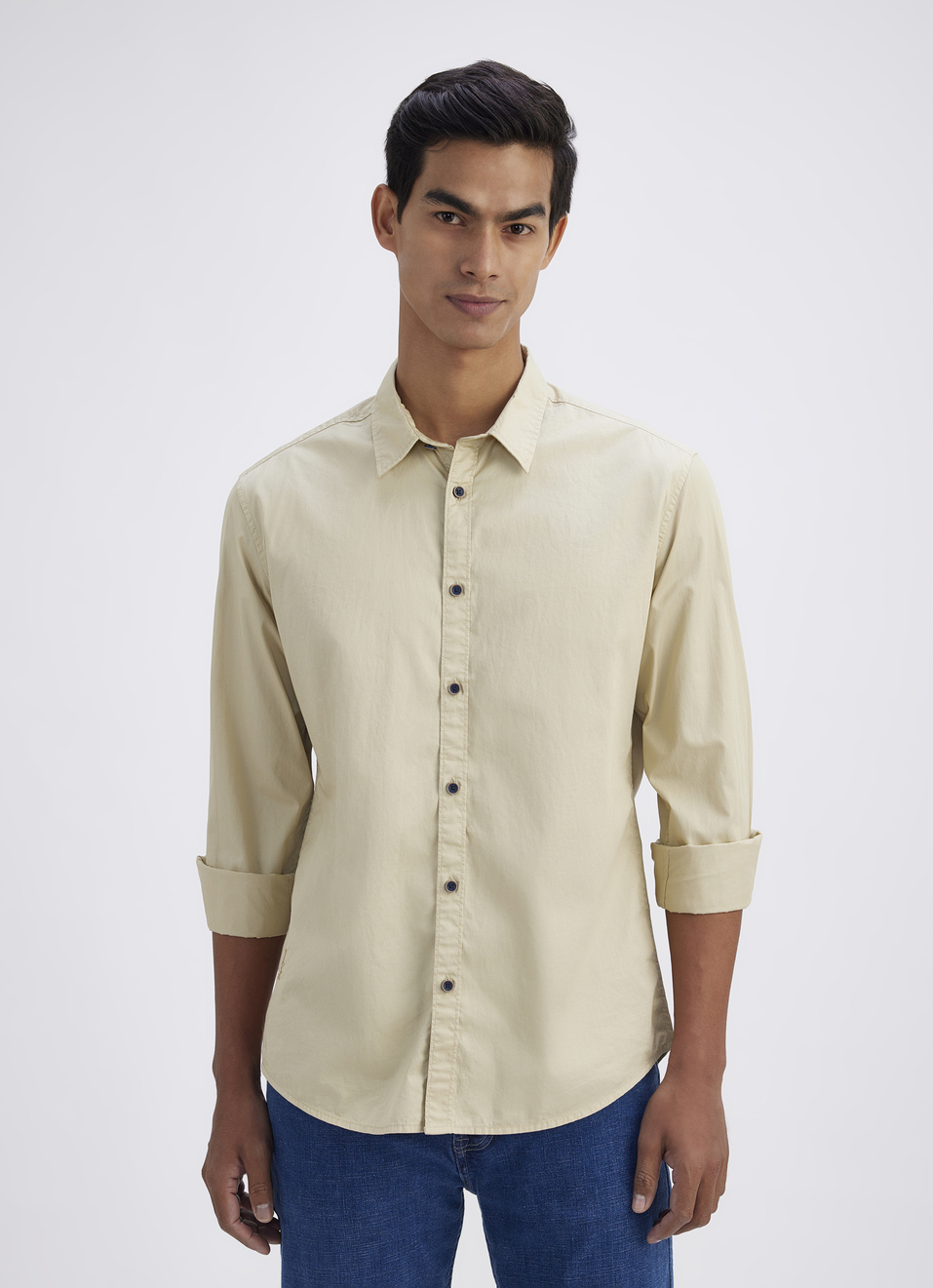 Men Beige Single Pocket Full Sleeve Shirt, , large image number 1