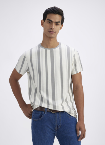 Men Grey Vertical Stripe Short Sleeve T-shirt