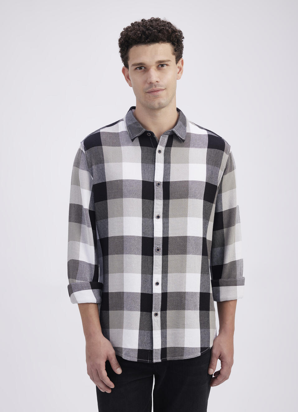 Men Black Check Full Sleeve Shirt, , large image number 1