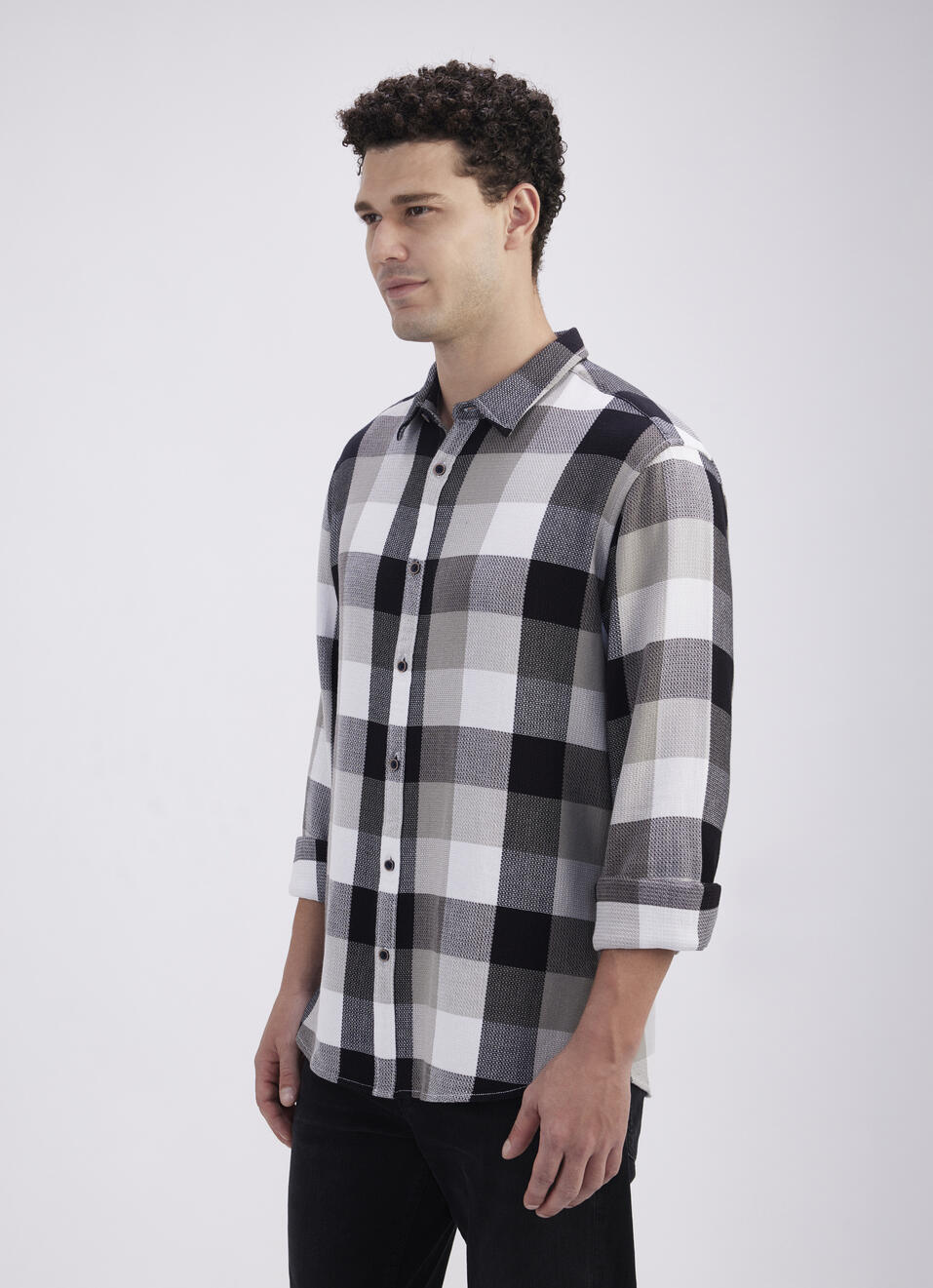 Men Black Check Full Sleeve Shirt, , large image number 3