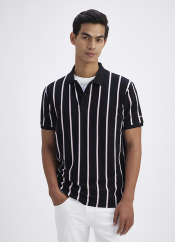 Men Black All Over Stripe Short Sleeve Polo