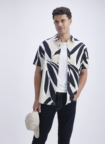 Men Beige All Over Print Short Sleeve Shirt