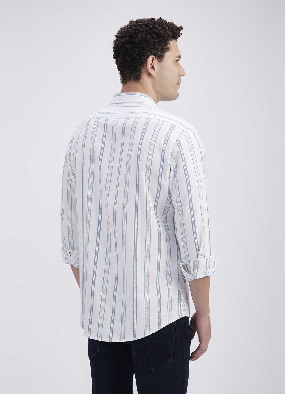 Men Green Stripe Full Sleeve Shirt, , large image number 1