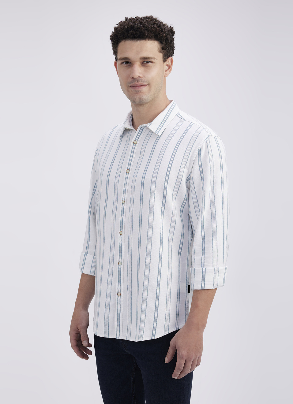 Men Green Stripe Full Sleeve Shirt, , large image number 2