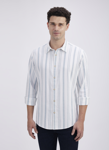 Men Green Stripe Full Sleeve Shirt