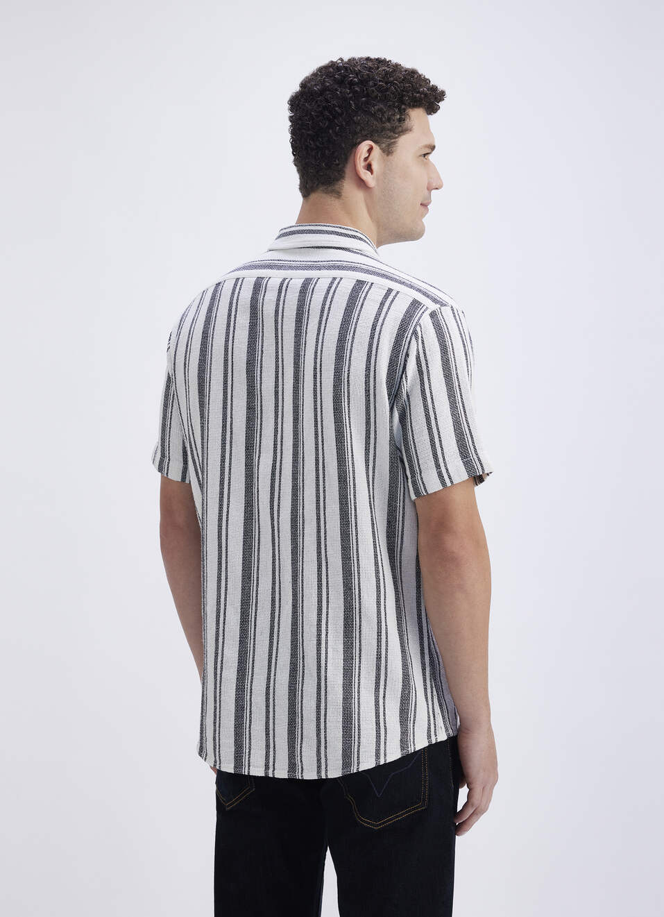 Men White Stripe Short Sleeve Shirt, , large image number 2