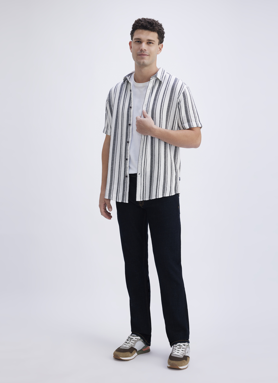 Men White Stripe Short Sleeve Shirt, , large image number 5