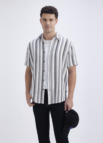 Men White Stripe Short Sleeve Shirt