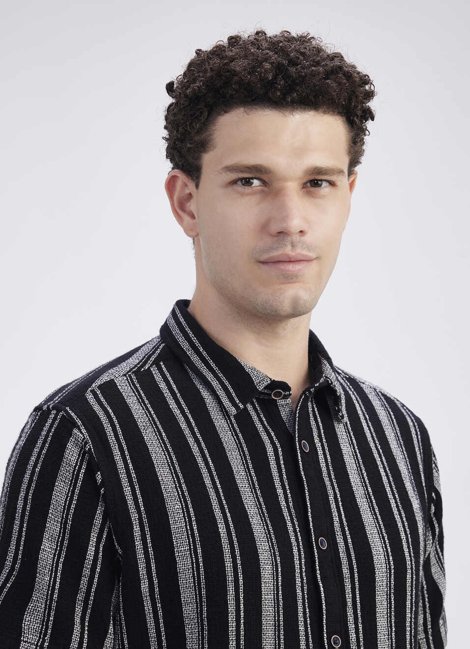 Men Black Stripe Short Sleeve Shirt, , large image number 4