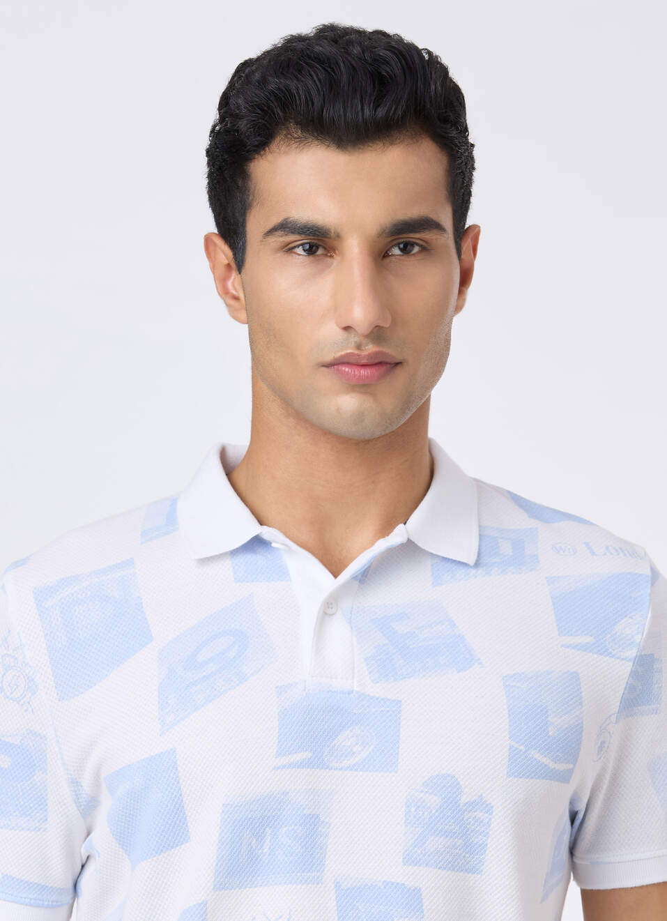 Men Sky Blue Graphic Print Polo, , large image number 4