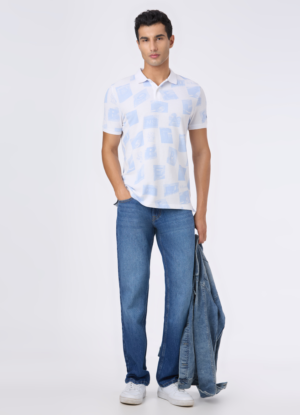 Men Sky Blue Graphic Print Polo, , large image number 5