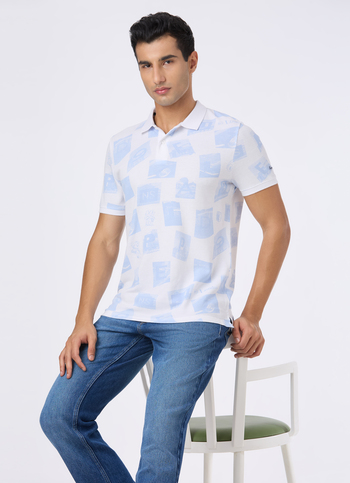 Men Sky Blue Graphic Print Polo