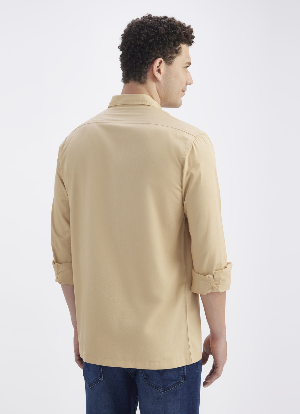 Men Khaki Solid Long Sleeve Shirt With Double Flap Pockets, , large image number 2