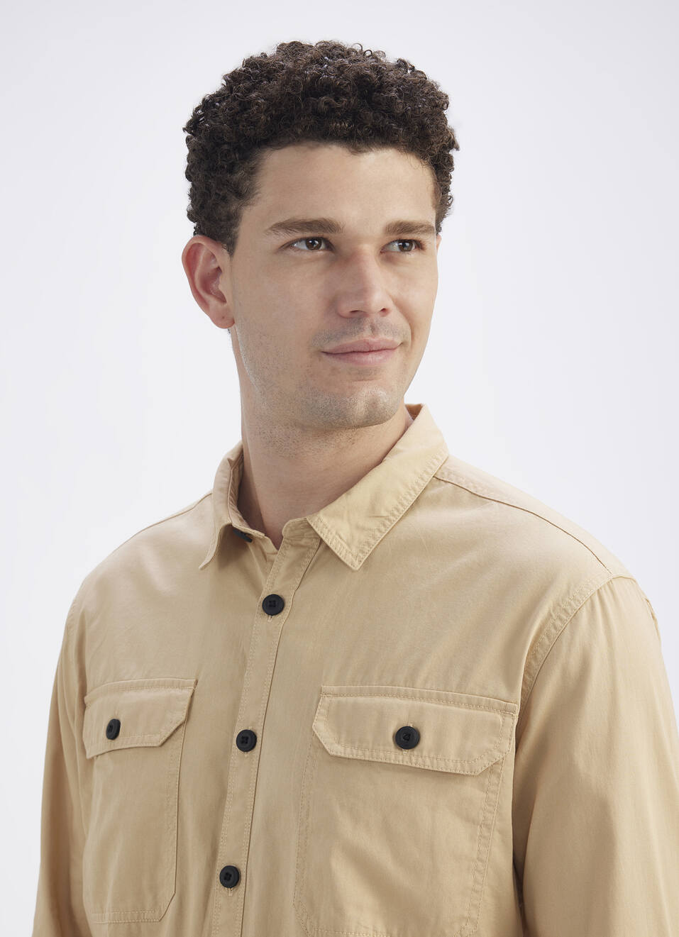 Men Khaki Solid Long Sleeve Shirt With Double Flap Pockets, , large image number 4