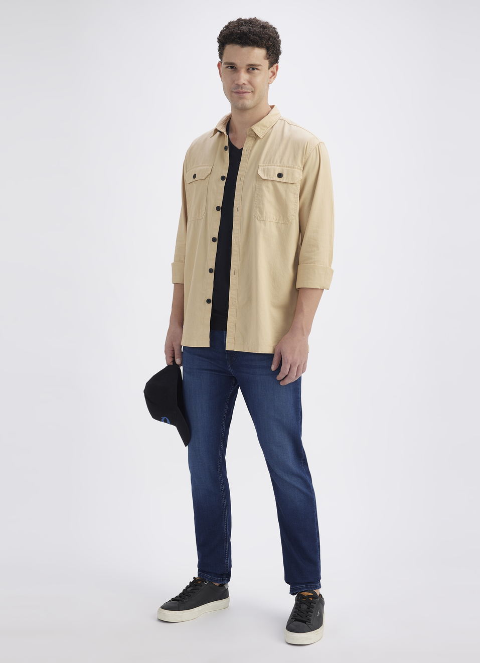 Men Khaki Solid Long Sleeve Shirt With Double Flap Pockets, , large image number 5