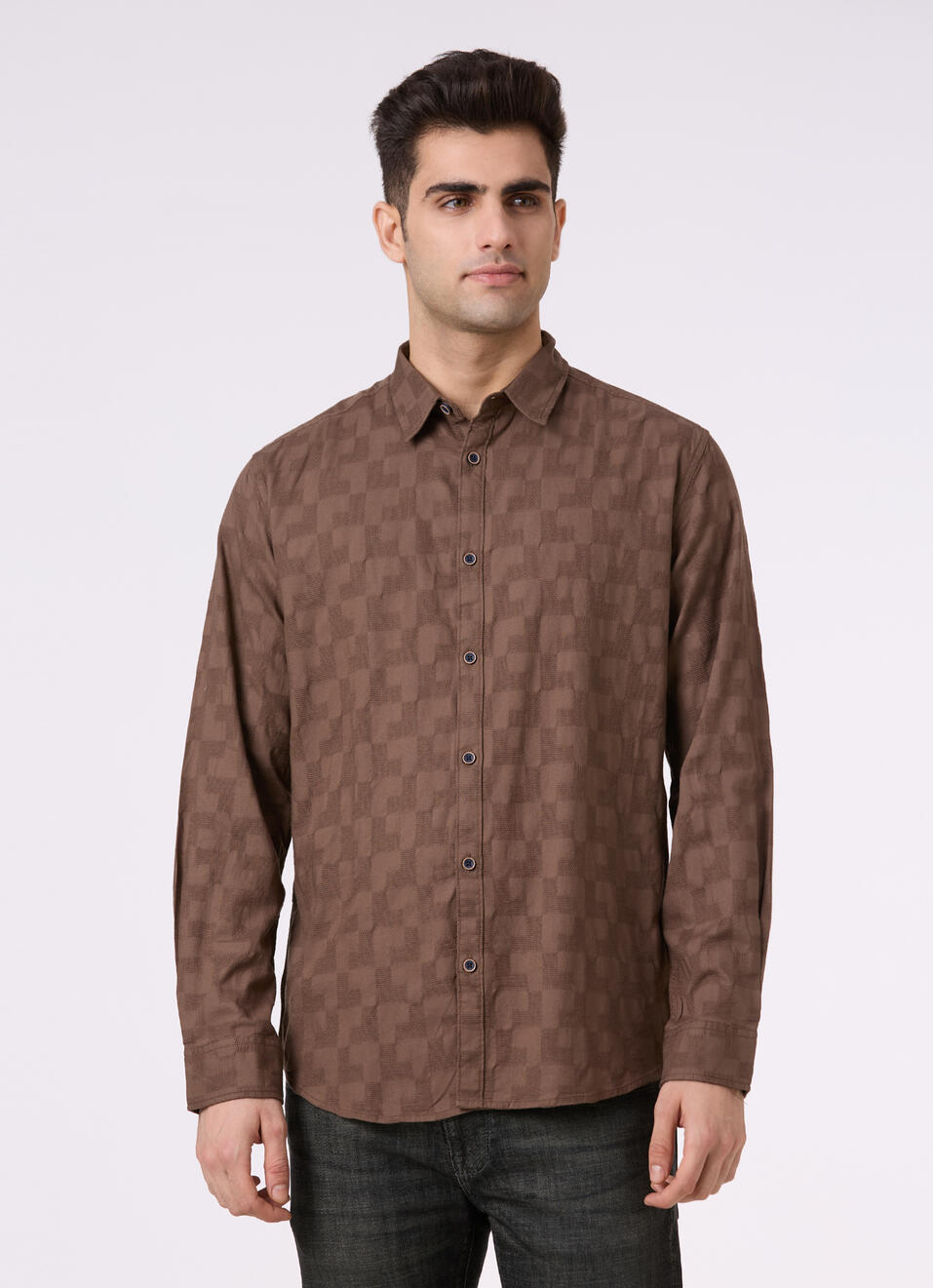 Men Light Brown Structured Full Sleeve Shirt, , large image number 1