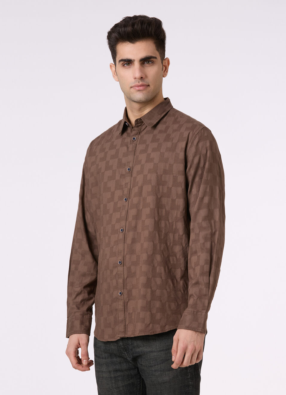 Men Light Brown Structured Full Sleeve Shirt, , large image number 3