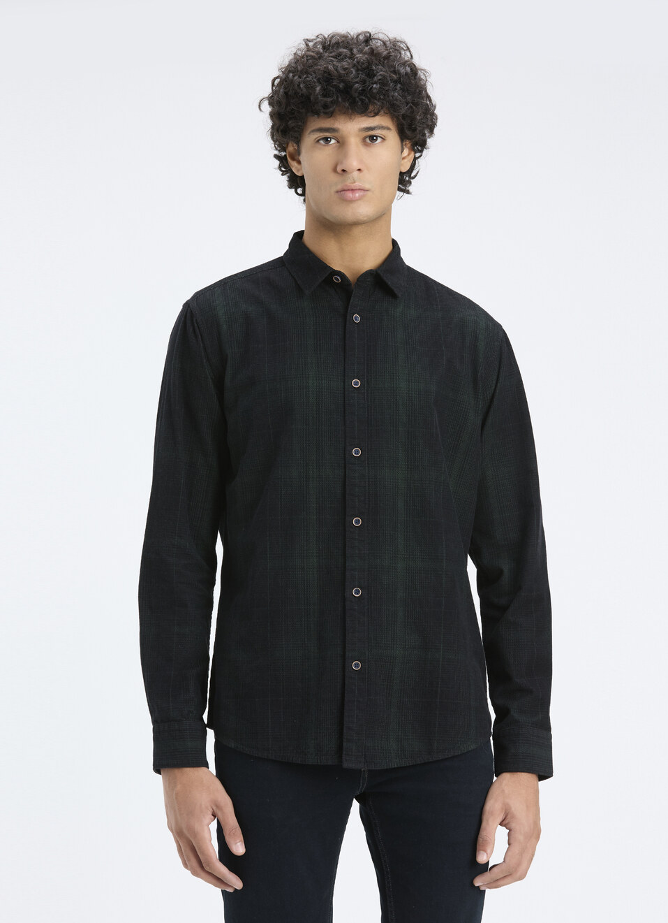 Men Green Corduory Check Regular Fit Full Sleeve Shirt, , large image number 1