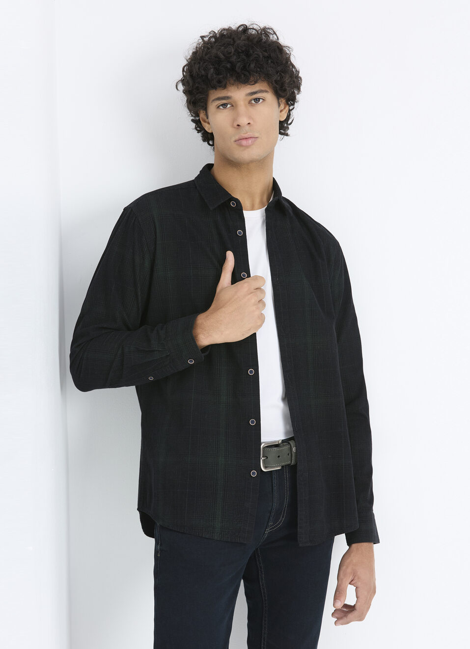 Men Green Corduory Check Regular Fit Full Sleeve Shirt, , large image number 0