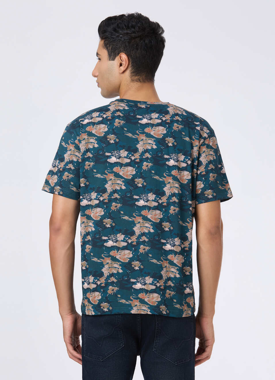 Men Teal Floral Print Relaxed T-shirt, , large image number 2