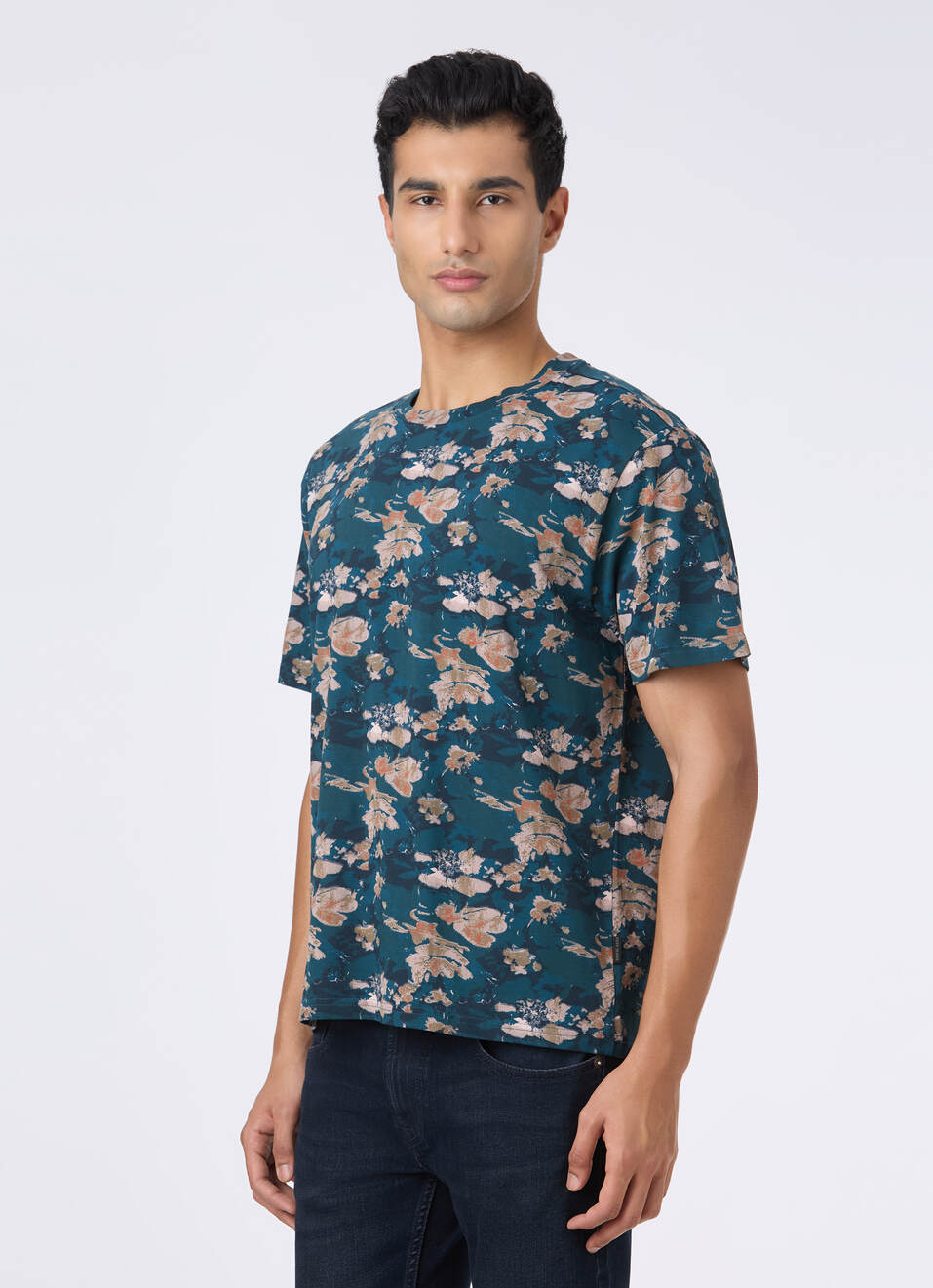 Men Teal Floral Print Relaxed T-shirt, , large image number 3