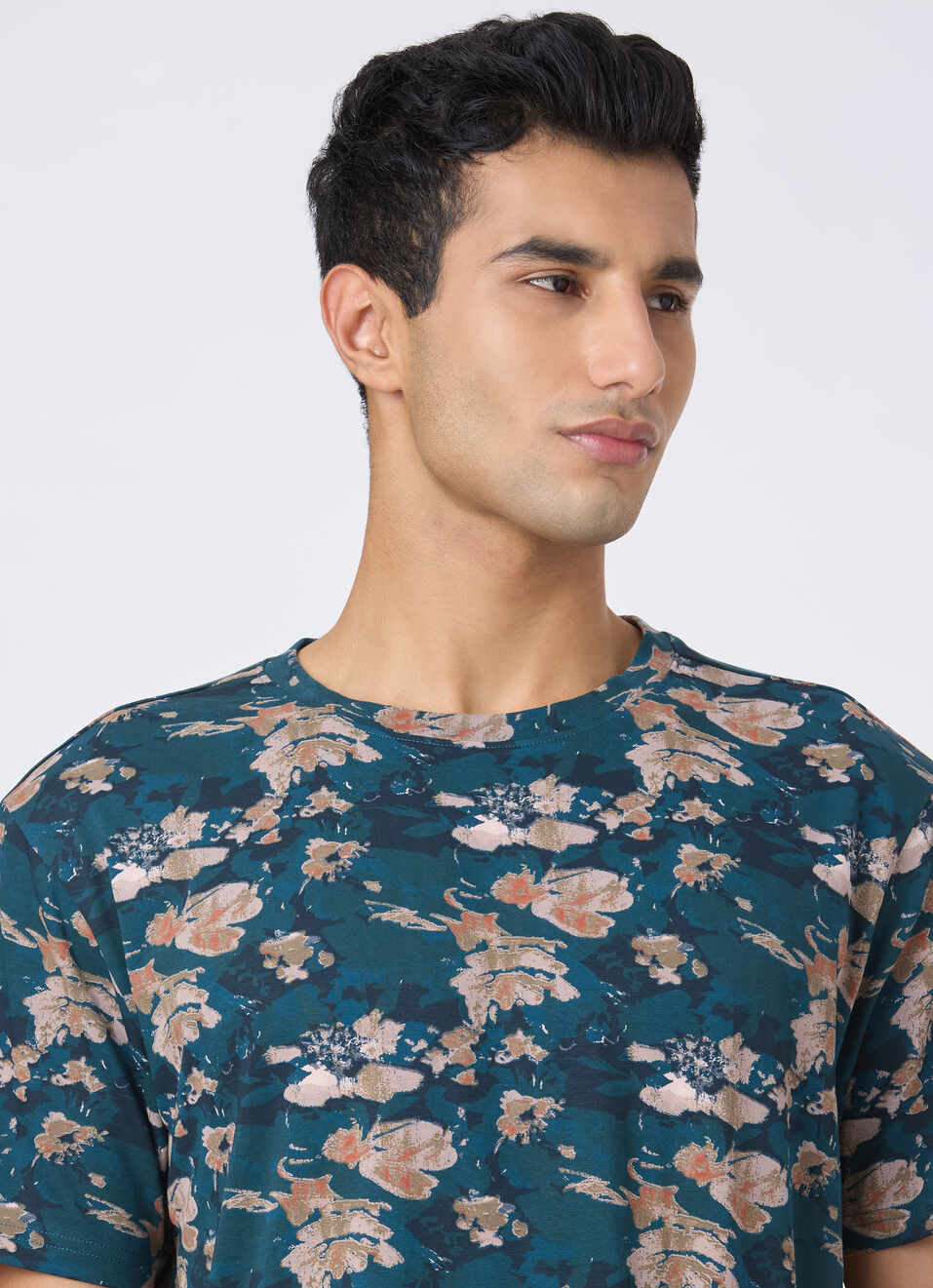 Men Teal Floral Print Relaxed T-shirt, , large image number 4