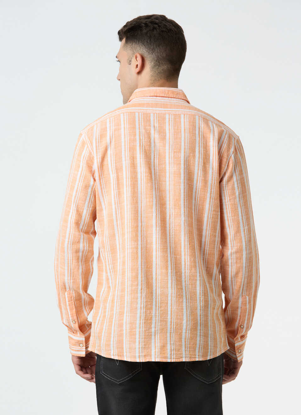 Men Orange Vertical Stripe Full Sleeve Shirt, , large image number 2