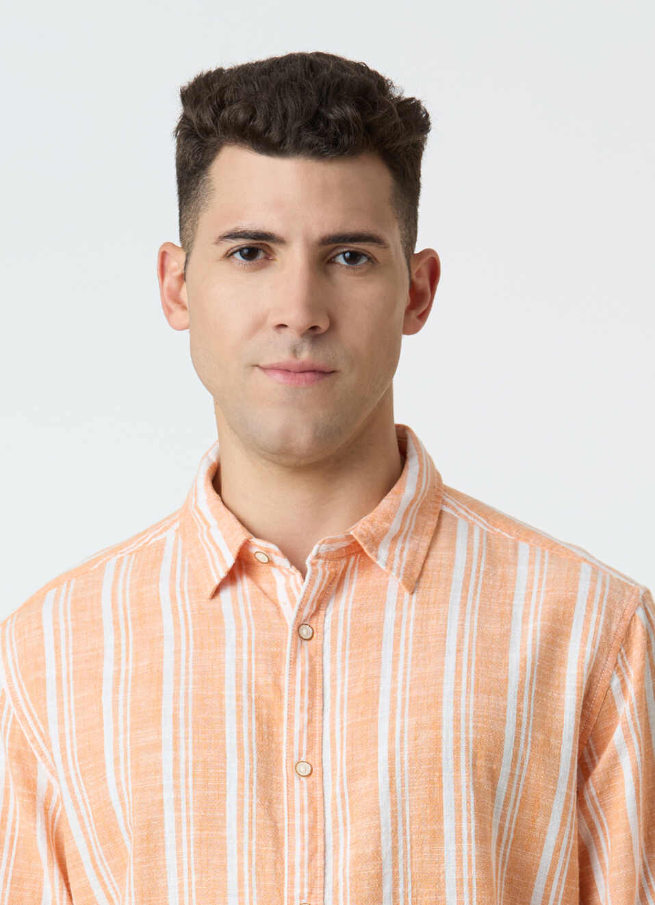 Men Orange Vertical Stripe Full Sleeve Shirt, , large image number 4