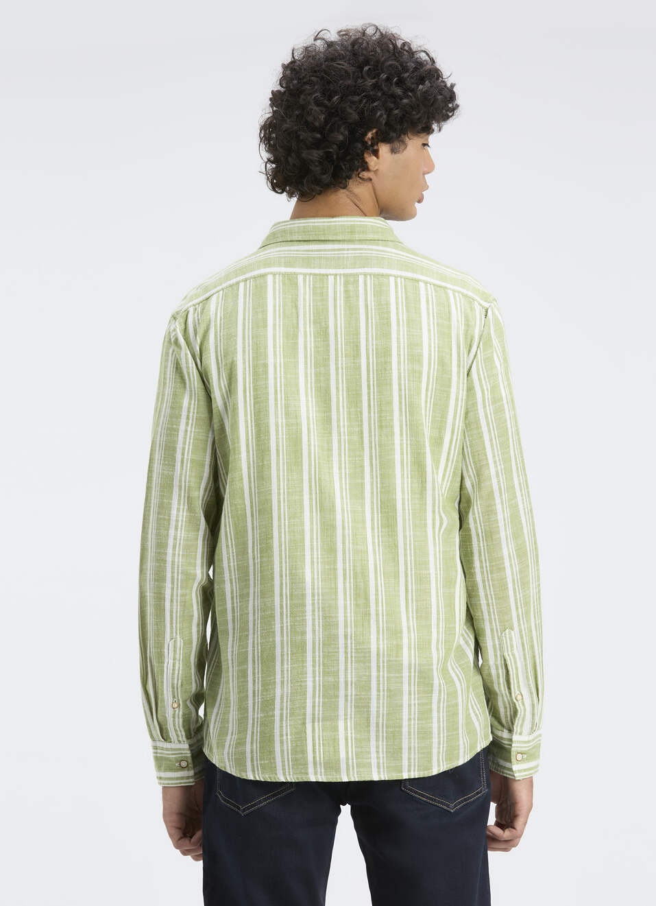 Men Green Vertical Stripe Full Sleeve Shirt, , large image number 2
